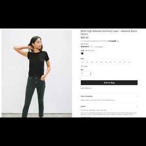 BDG high waisted girlfriend jean, washed black, 27